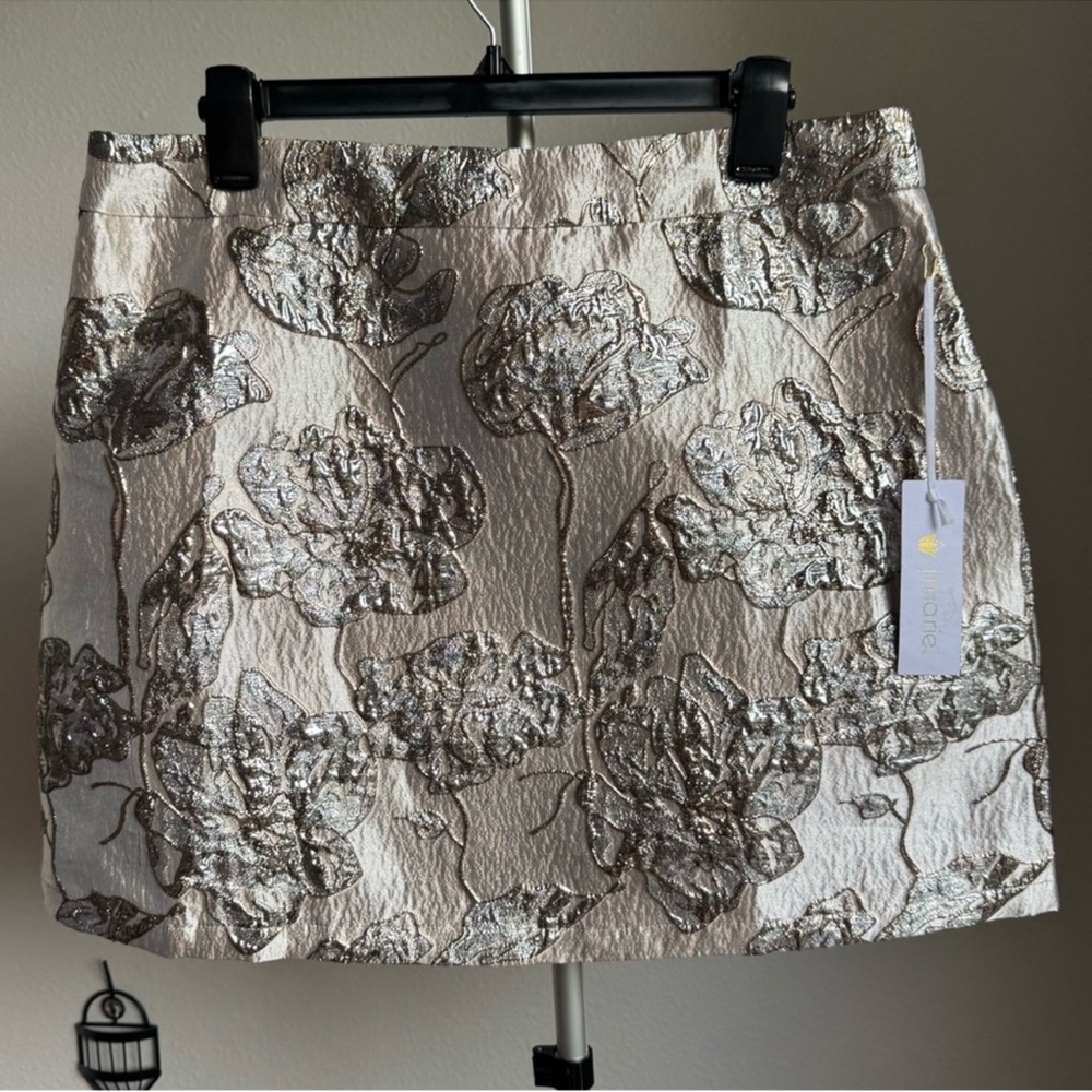 NWT J.Marie The Kai Silver Gold Floral Mini Skirt Sz XL - Picture 6 of 9